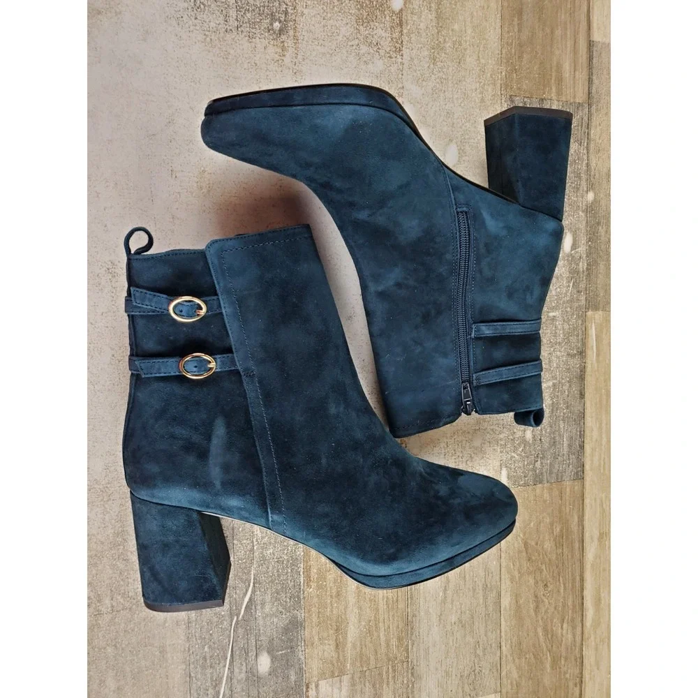 Bella Vita Orchard Womens Ankle Booties Sz 9.5 Navy Suede Leather Square Toe